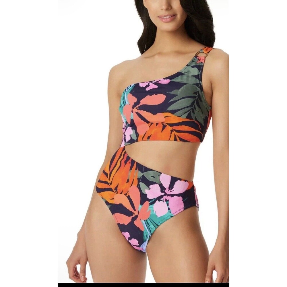Jessica Simpson Island Paradise Cutout One-Piece Swimsuit Women's Sz M New